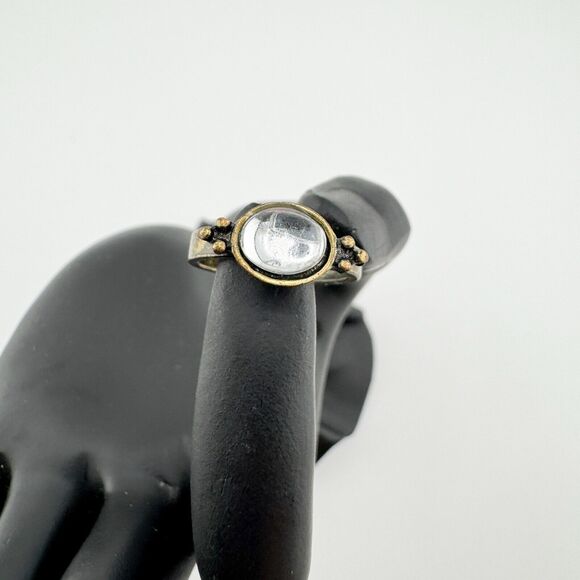 Vintage Modernist Ring Clear Stone Rustic Brutalist Southwestern Retro Patina - Picture 1 of 8